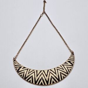Bib Necklace Women Gold Black‎ Cream Enamel Geometric Chevron Bold